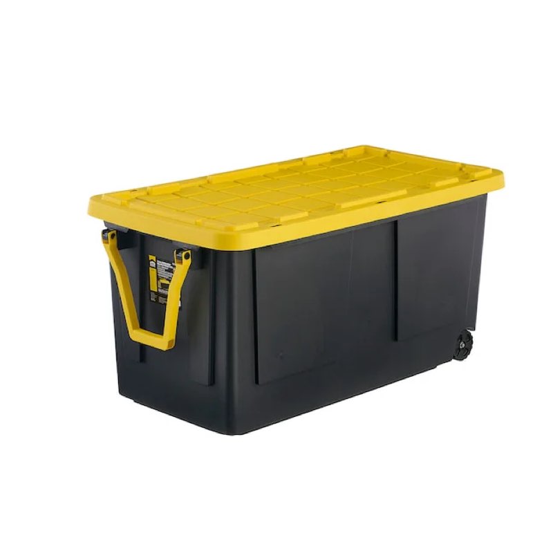  ( incomplete ) project source commander x-large 75 -gallons ( 300 -quarts ) black and yellow heavy duty rolling stackable tote with standard snap lid