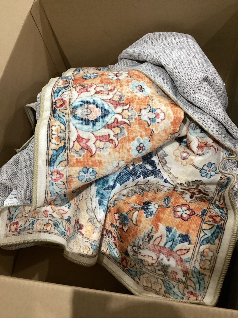 Condition photo showing Good Condition for Area Rug 5x7 Moroccan Trellis Machine Washable Rug Vintage Medallion Distressed Carpet Stain Resistant Non-Slip Accent Rug Coffee Table Floor Cover Farmhouse Dining Bedroom Decor, Cream 5' x 7' (Rectangular) Cream/Multi