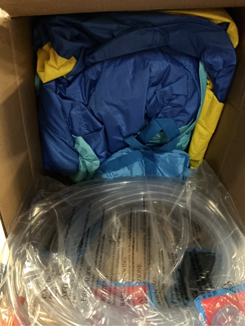 Condition photo showing New/Like New for wellfuntime inflatable water park with blower, bouncy castle with water cannon and double basketball rings