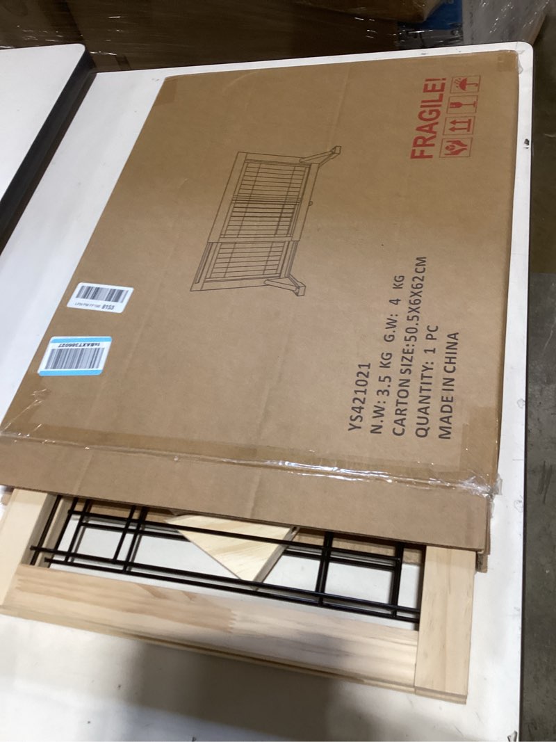 Condition photo showing New/Like New for yocan adjustable wide dog gate for doors, hallways & stairs – 19.7" tall, 23.6–45.3" expandable freestanding pet safety gate, no drill pressure mounted wood & metal frame (black/natural) h: 19.7" w: 23.6"-45.3"