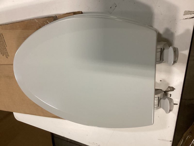 Condition photo showing Good Condition for Bemis 1500EC Durable Wood Toilet Seat with Easy Clean Hinges, Made in USA, Elongated, Ice Grey Elongated 1-Pack Elongated