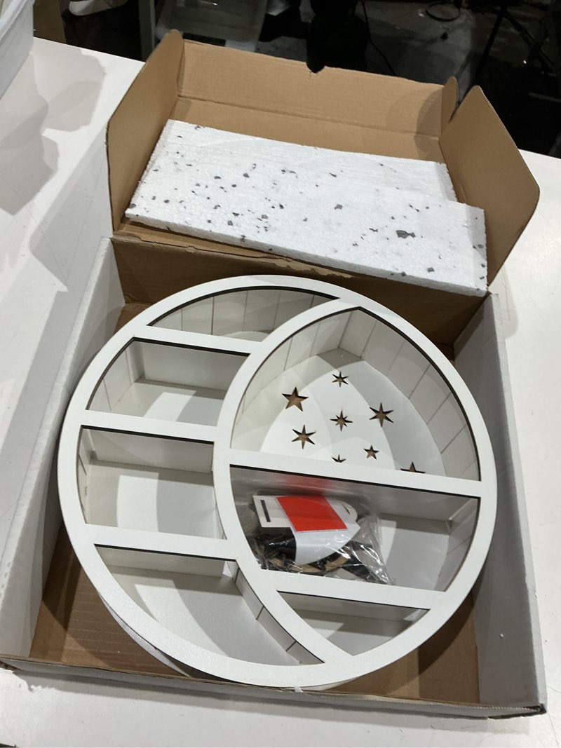 Condition photo showing Good Condition for ermin moon shelf | floating shelves for home decor | hanging moon shelf with star caving | stylish storage for crystal, essential oils (white)