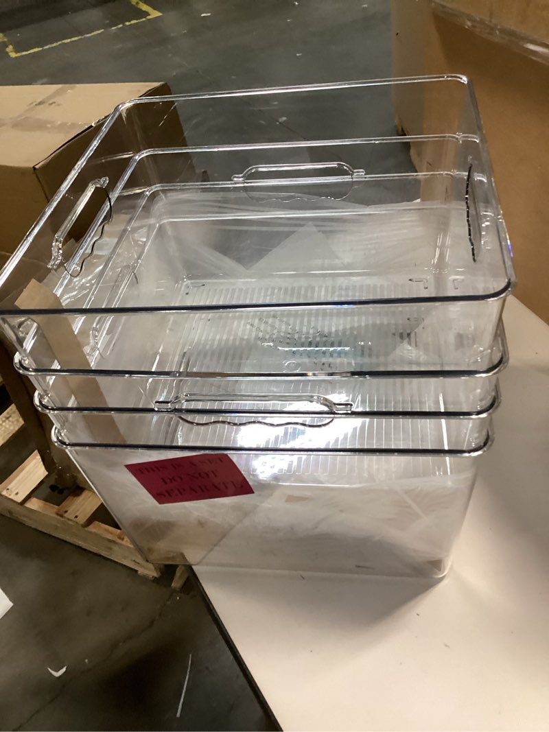 Condition photo showing Good Condition for Vtopmart 4 Pack Extra Large Clear Plastic Storage Bins,11x11 Cube Acrylic Organizer Square Containers with Handle for Pantry,Closet,LaundryRoom,Kitchen,Bathroom,UnderSink Organization