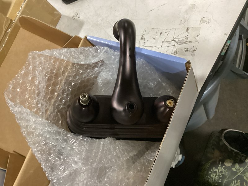 Condition photo showing As Is for kingston brass kb605al restoration 4-inch centerset lavatory faucet with metal lever handle, oil rubbed bronze
