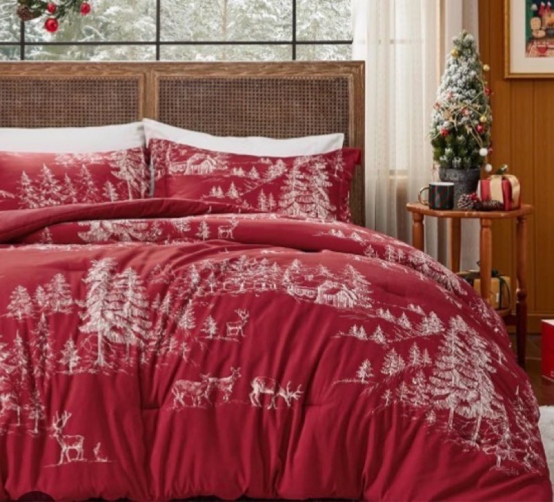 Bedsure Christmas Comforter Set King - Christmas Bed Set with Reindeer and Trees, Soft Bedding for H