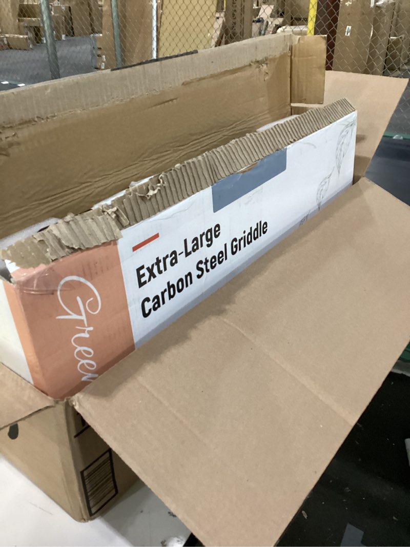 Condition photo showing As Is for Premium Carbon Steel Griddle Comes with Grill Press, Large Non-Toxic Stovetop Flat Top Pan for Gas, 