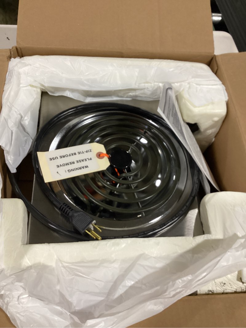 Condition photo showing New/Like New for 14" electric hotplate w/ (1) burner & infinite controls, 120v