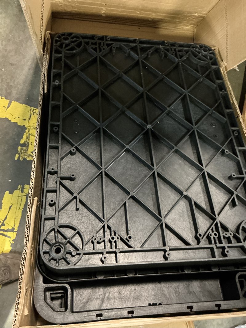 Condition photo showing Good Condition for elafros 3-tier utility cart with flat top and deep shelves, 27.5 x 18.25, compact rolling cart with 4" wheels, heavy-duty plastic, 330 lbs capacity for office, workshop, warehouse