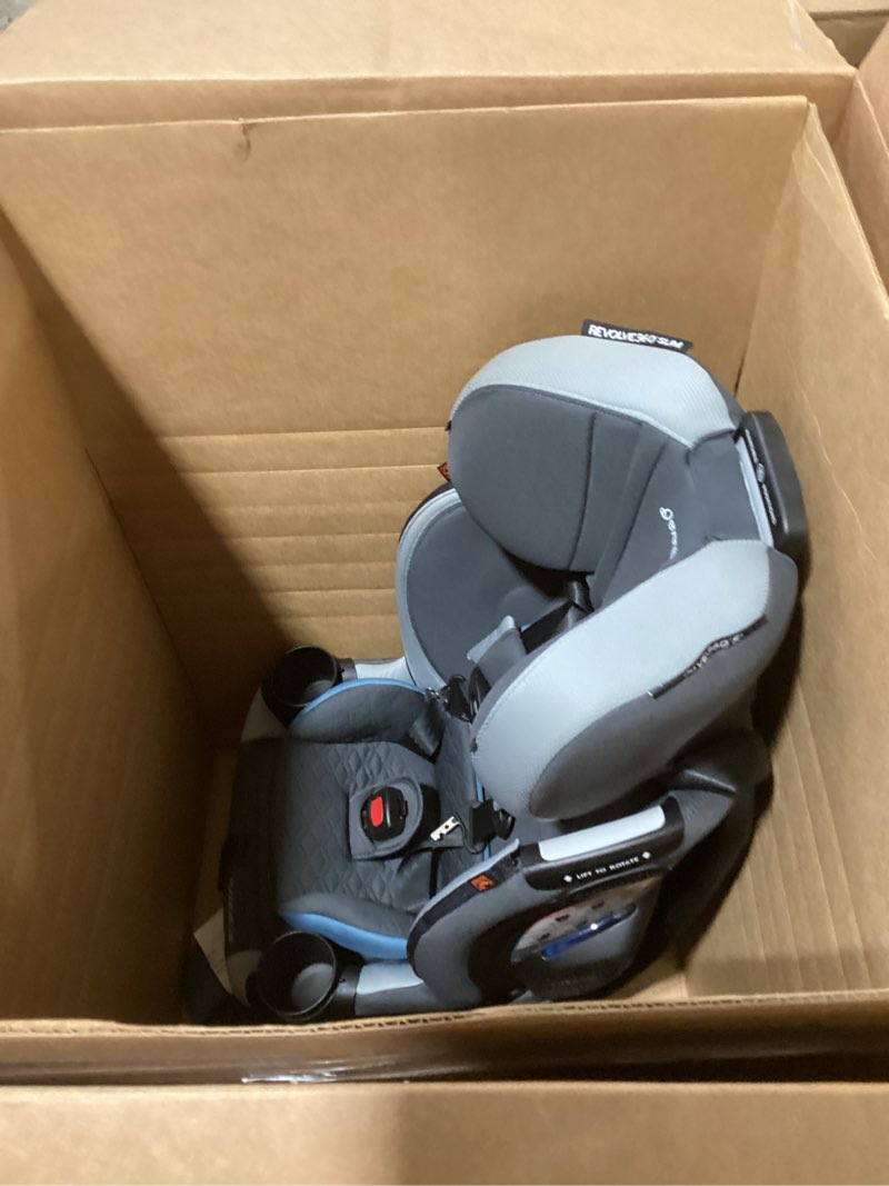 Condition photo showing As Is for evenflo revolve360 slim 2-in-1 rotational car seat with quick clean cover (stow blue)