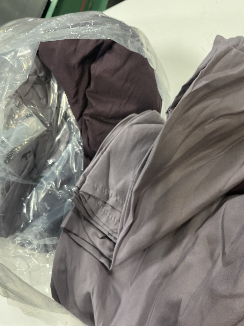 Condition photo showing As Is for monbix oversized queen comforter set - 7 pieces cationic dyeing italian plum bed in a bag bedding sets with comforter, sheets, pillowcases & shams, reversible bedding comforters sets italian plum oversized queen