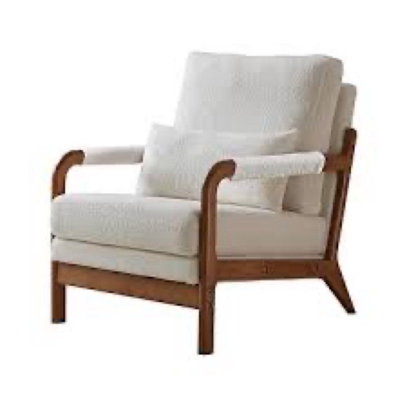 Bibabala Comfy Reading Armchair, Modern Teddy Fabric Accent Chair, Solid Wood Frame Armchair with Lumbar Pillow for Living Room, Bedroom, Balcont (Color:White)