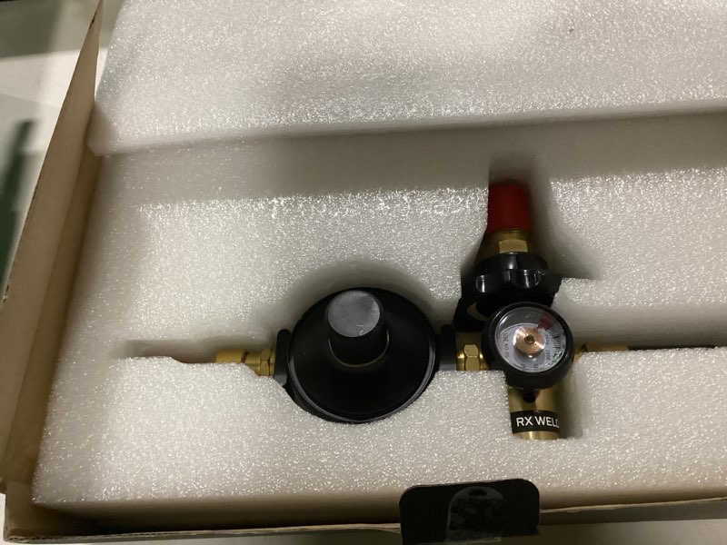 Condition photo showing As Is for high flow helium tank regulator with pressure gauge (0-3000 psi) and cga-580 helium tank valves, includes shut-off valve for foil balloons