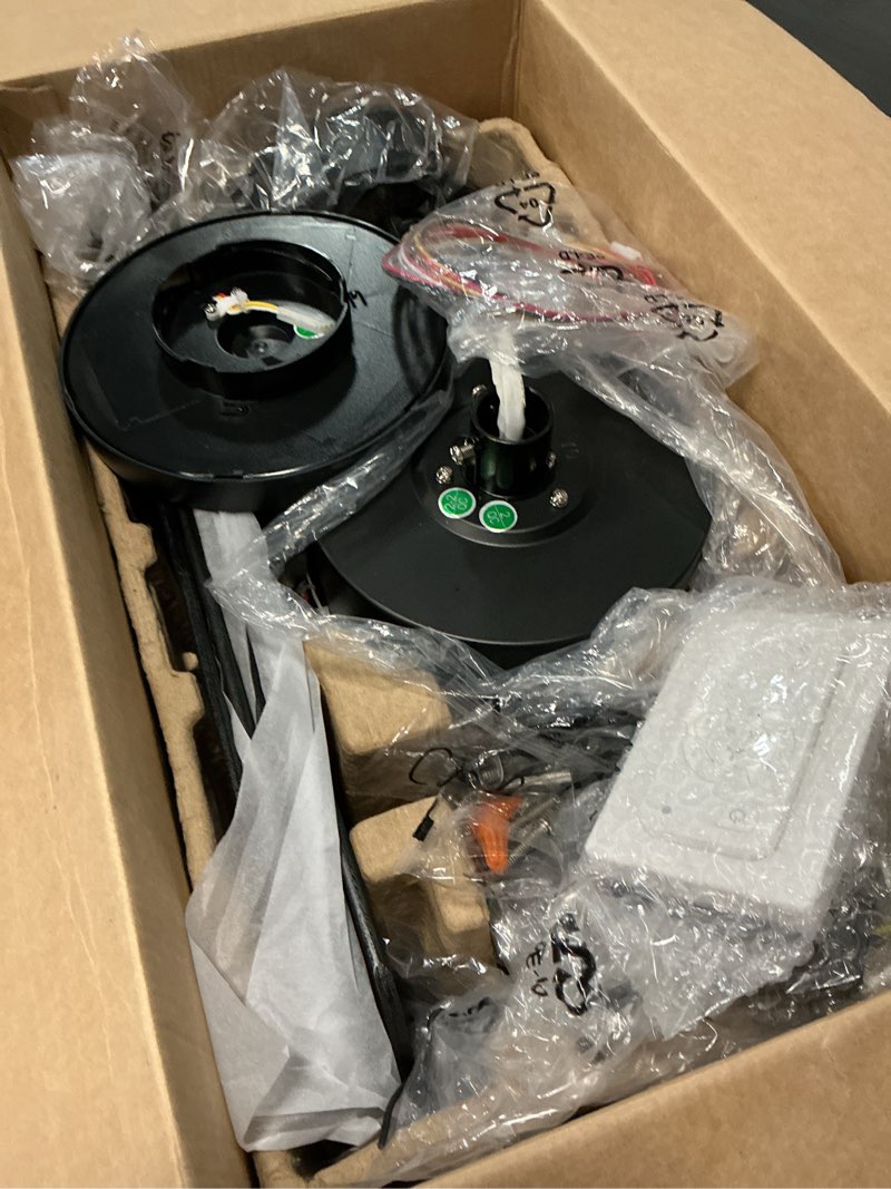 Condition photo showing As Is for harbor breeze northbrook 42-in matte black with matte blades led covered outdoor ceiling fan with light and remote control included 5 -blade
