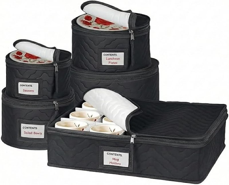 china storage containers 5-piece set moving boxes for dinnerware, glasses, plates, mugs and saucers 