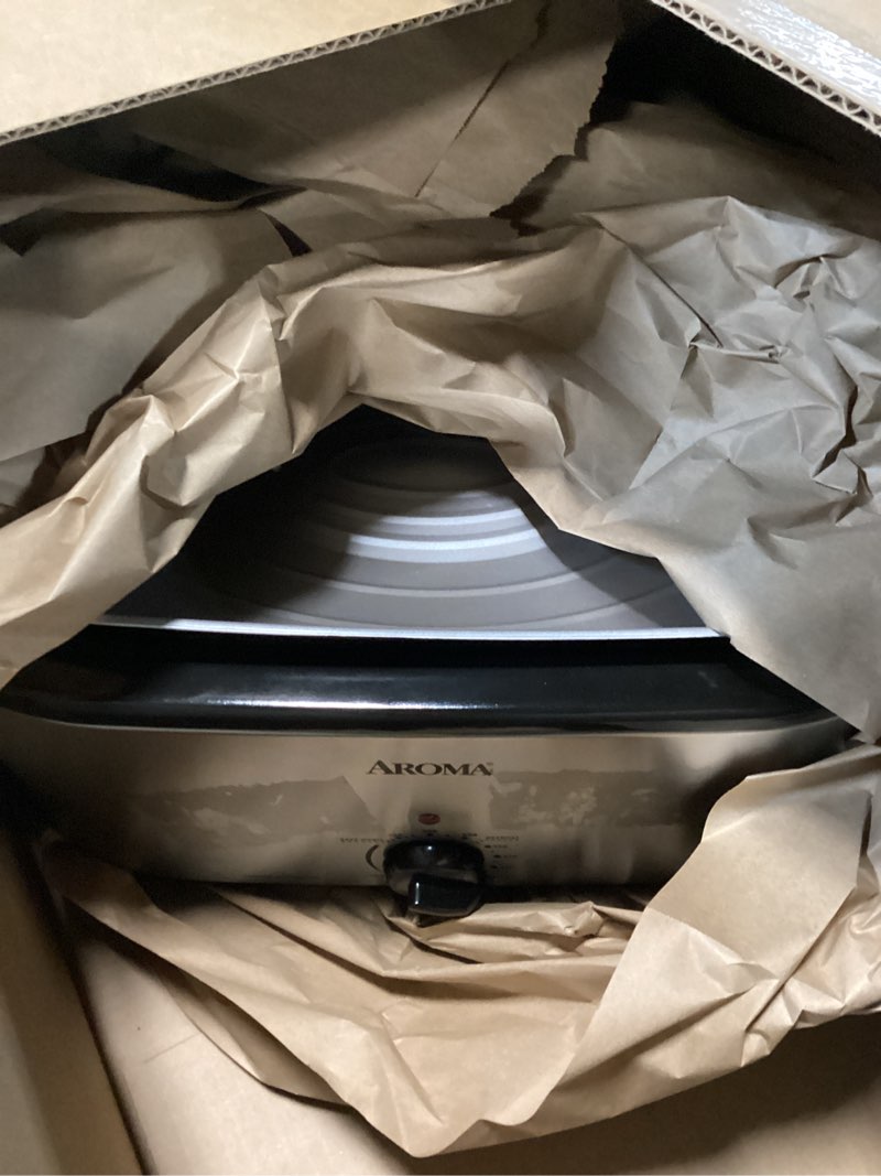 Condition photo showing As Is for aroma 22qt. roaster oven with self basting lid stainless steel