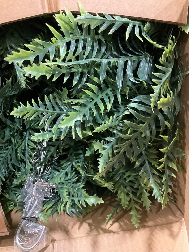 Condition photo showing New/Like New for qianyun artificial hanging boston ferns – 2 pack large faux fern bushes, uv resistant outdoor hanging plants for front porch, patio, and indoor décor green