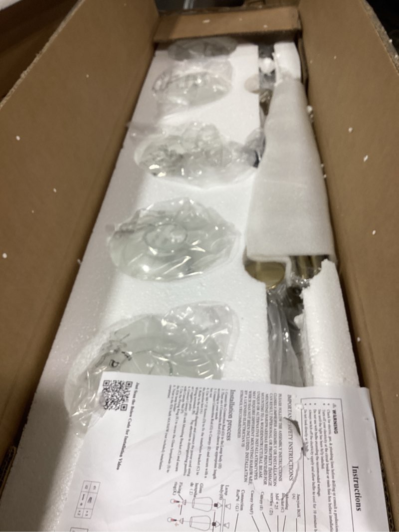 Condition photo showing Good Condition for 37" dining room light fixture/chandelier over table, 5-light brushed gold kitchen island lighting with clear glass shade, modern hanging pendant lights fixture for kitchen island, dining room, bar brushed gold-37"(no assembly required) 5-light