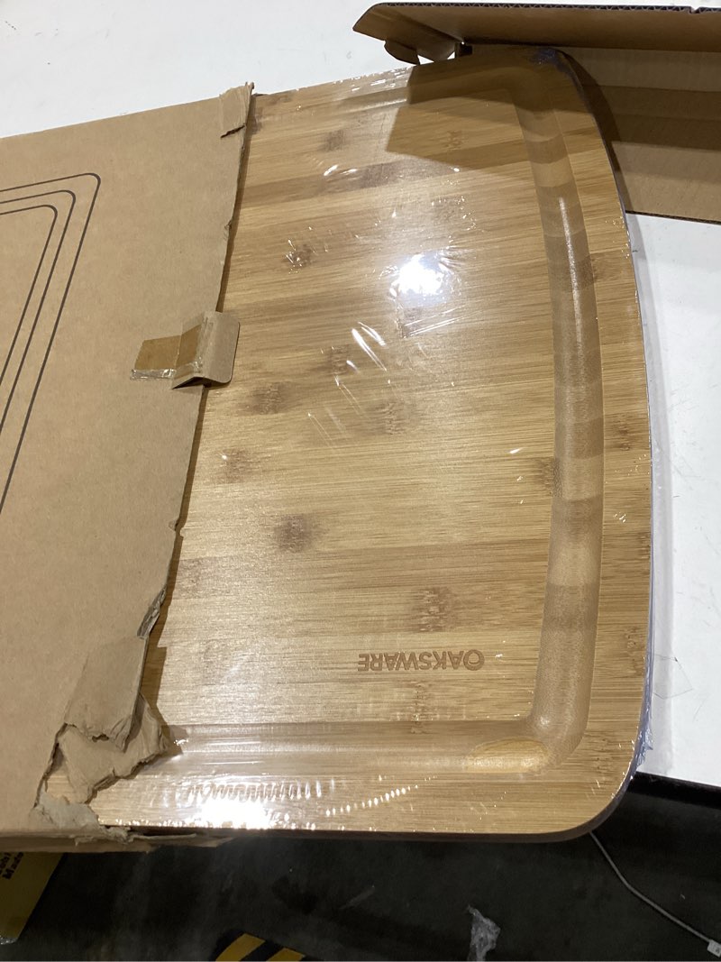 Condition photo showing Good Condition for oaksware 30 x 20 inch xxxl bamboo cutting board, kitchen chopping boards with juice groove for meat, cheese, fruit & vegetables- alpine bamboo butcher block carving board for stove topp