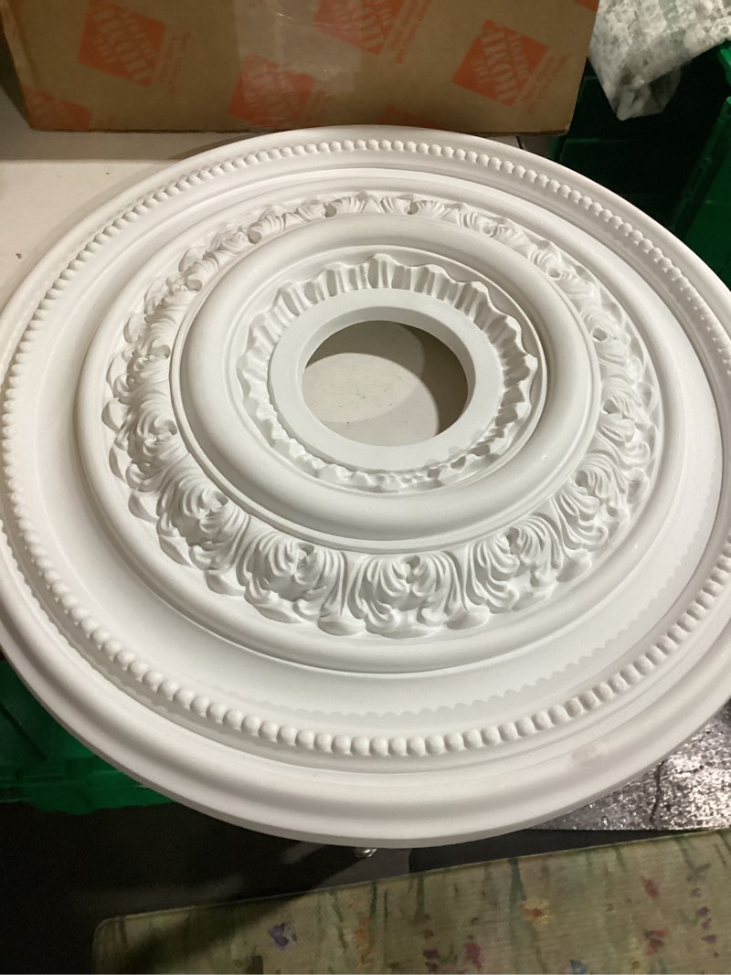 Condition photo showing Good Condition for ekena millwork cm12br bradford ceiling medallion, 12 1/2"od x 3 7/8"id x 3/4"p (fits canopies up to 6 5/8"), primed