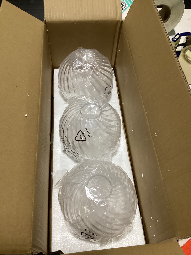 Condition photo showing Good Condition for 3 Pcs Clear Ripple Fitter Opening Lighting Fixture Globe Replacements, E26 Base 1-5/8 Inch Fitter, Globe Cover for Ceiling Wall Fixtures Lamp Posts or Streetlights Clear 5.9 inches