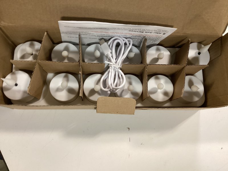 Condition photo showing Good Condition for Homemory Rechargeable Tea Lights Flameless Candles with Remote Timer, Battery Operated LED Tealight Candles, USB Candles for Wedding Table Centerpiece Reception Banquet Christmas Halloween, 12-Pack Warm white light, pack of 12