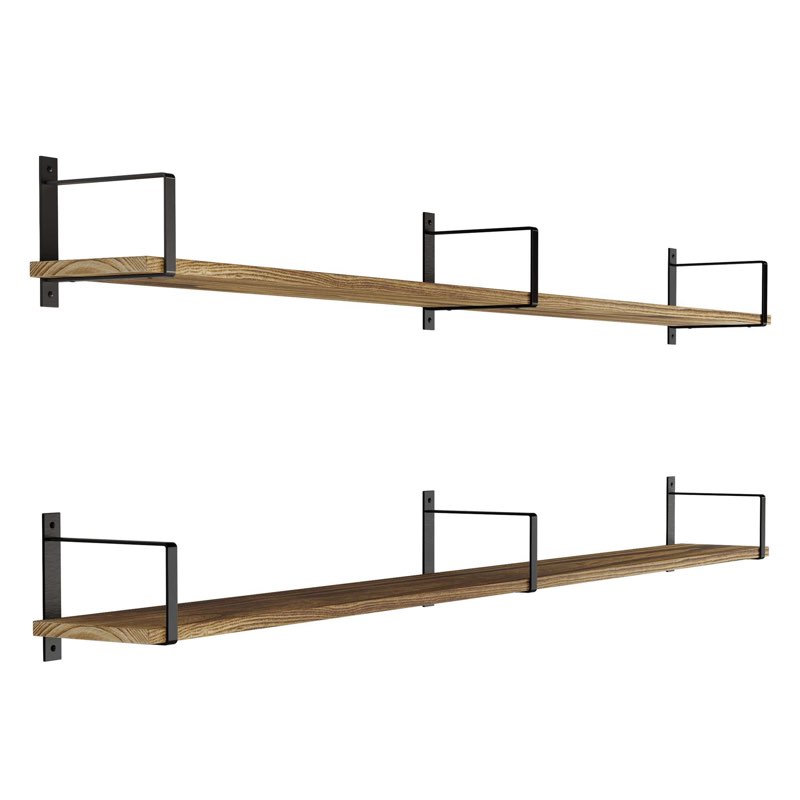 Nocatee 60"x6" Rustic Floating Shelves Wall Shelf For Living Room Set of 2 Wall Mount Wood Shelves, Burnt