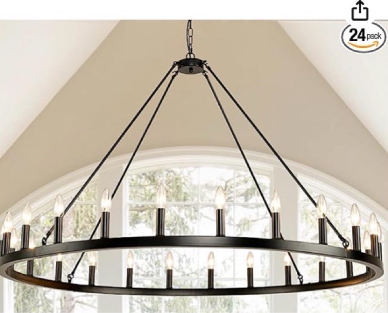 black wagon wheel chandelier farmhouse 24 light, 53 inch extra large chandeliers for high ceilings, rustic round chandeliers for dining room, entryway, living room, foyer