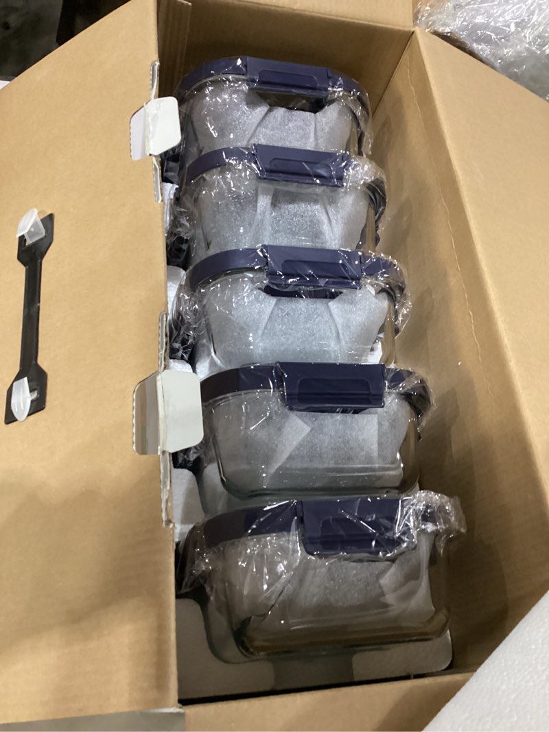 Condition photo showing Good Condition for 10-pack glass food storage containers with tempered lids – borosilicate, airtight, oven-safe (-4°f~950°f), bpa-free, 4.4 & 1.6 cup, leak-proof, dishwasher safe (blue) tempered lids blue 4.4cup*5 & 1.6 cup*5