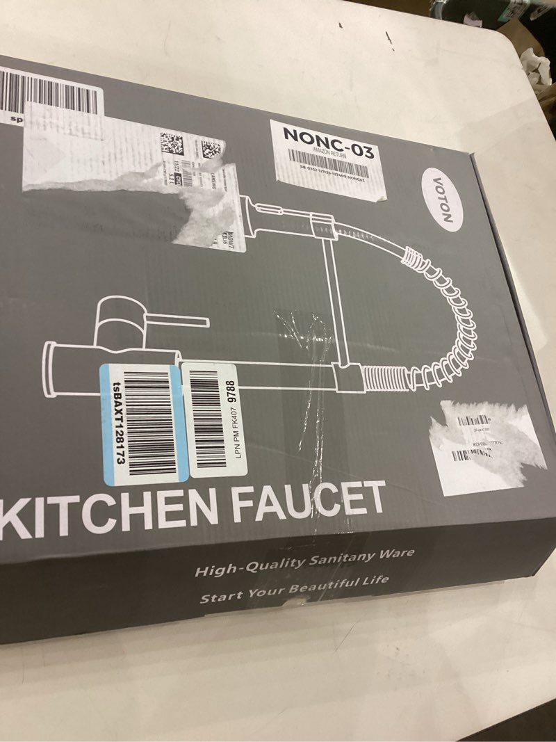 Condition photo showing Good Condition for VOTON Kitchen Faucets with Pull Out Sprayer Commercial Spring Sink Faucet Stainless Steel Brushed Nickel Pull Down Single Handle Farmhouse faucets with Deck Plate for Camper Laundry Utility Rv Wet Bar Spring Pull-Out Brushed Nickel