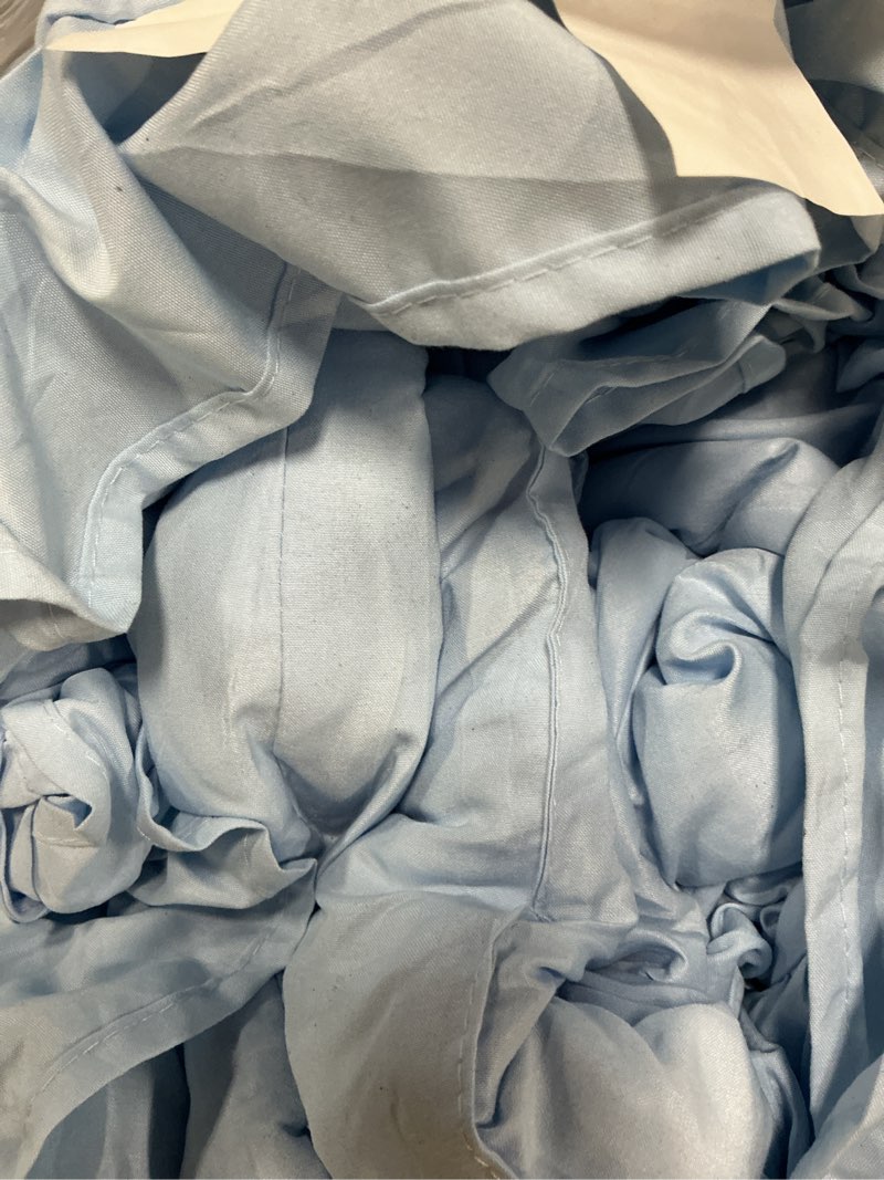 Condition photo showing Good Condition for andency light blue comforters queen size, 3 pieces solid shabby chic farmhouse bedding comforters & sets, lightweight fluffy all season soft down alternative bed set for women men light blue queen(90"x90")