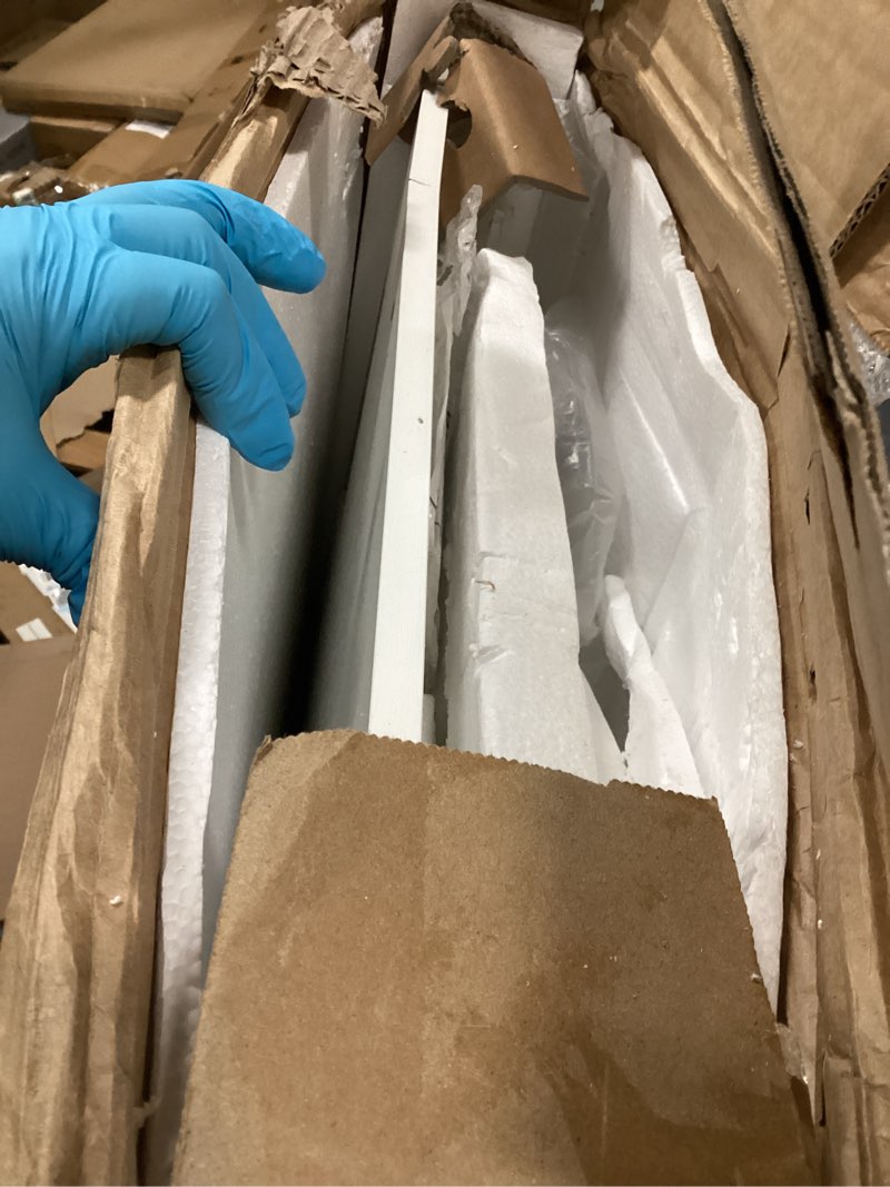 Condition photo showing As Is for White Computer Desk with Hutch & Drawers - Office Desk with 3 Storage Drawers and Power Outlets, 47 Inch Modern Study Writing Desk for Bedroom Home Office White 47.2"