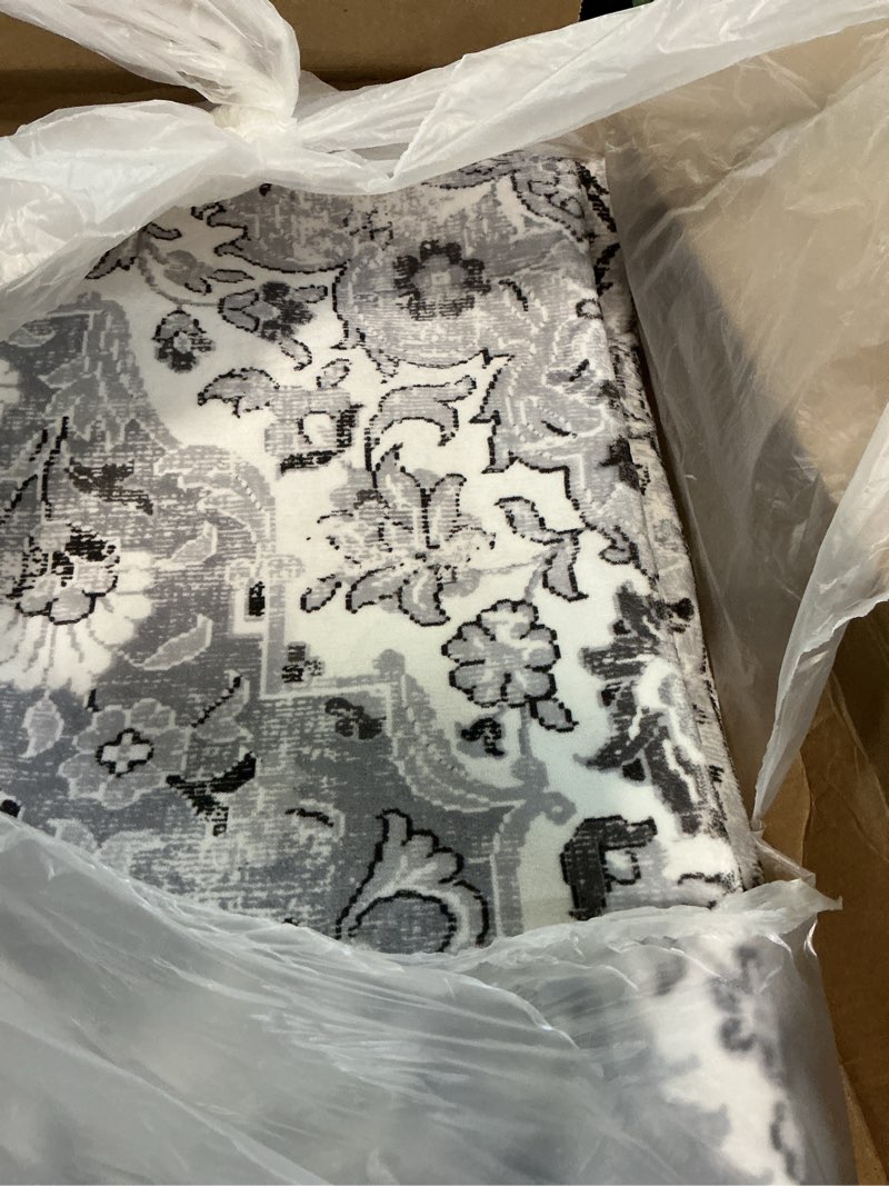 Condition photo showing Good Condition for grey washable boho area rug, 6x9 vintage floral non slip rugs for living room bedroom, soft low pile indoor mat, aesthetic pattern carpet for kitchen and dining room grey 6' x 9' (rectangular)