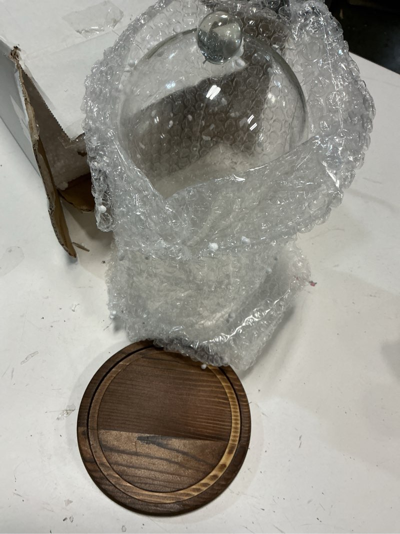 Condition photo showing Good Condition for Farmlyn Creek Glass Dome Cloche Display Case - 5.1 x 5.1 x 10 in, Clear Dome & Wood Base - Cloche & Glass Cover - Succulent & Collectible Display