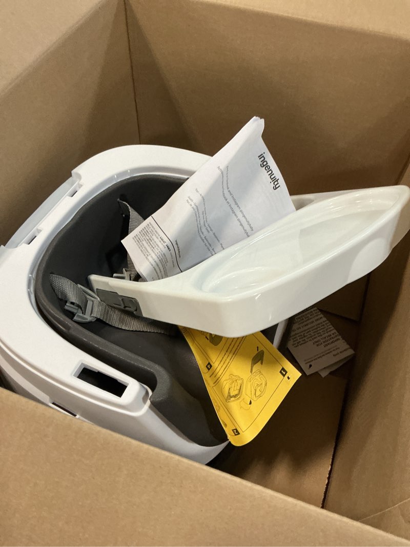 Condition photo showing As Is for ingenuity baby base 2-in-1 booster feeding and floor seat with self-storing tray - slate