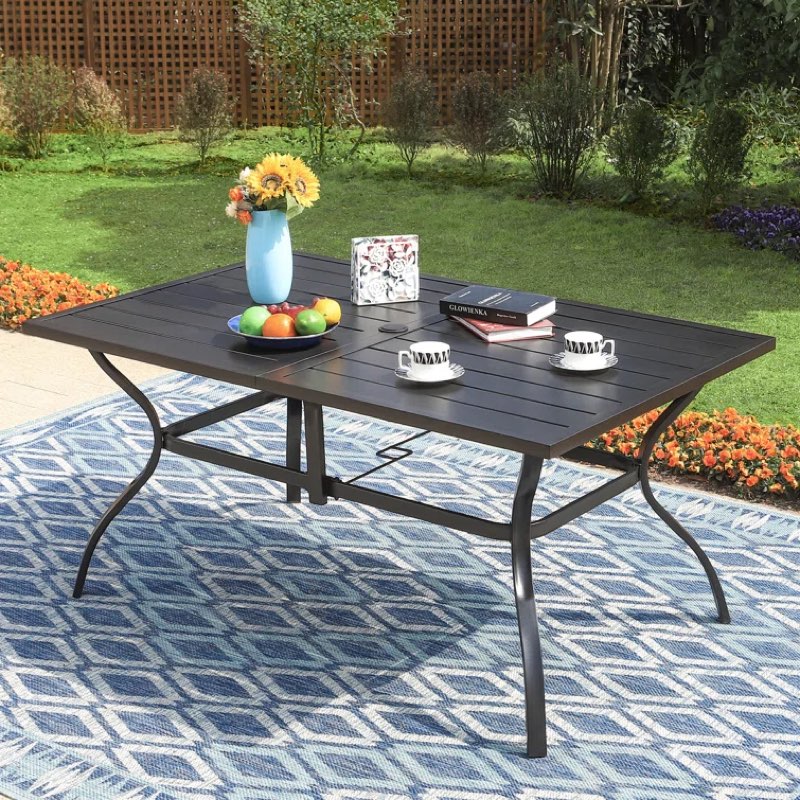 Birmadevi Powder - Coated Metal Frame Black Rectangular Outdoor