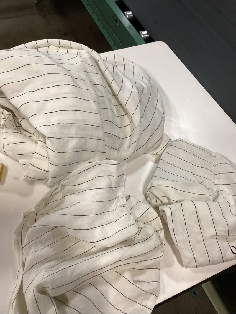 Condition photo showing As Is for european linen stripe duvet cover set, twin, pencil stripe missing 1 sham