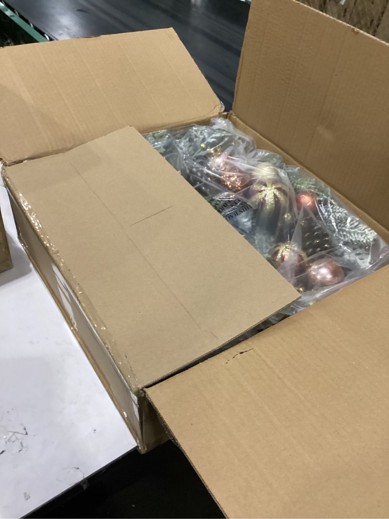 Condition photo showing Good Condition for 24" christmas wreath for front door artificial unlit winter wreath with pine cones, berry clusters, bronze ball ornaments and ribbon for thanksgiving holiday christmas decoration bronze wreath