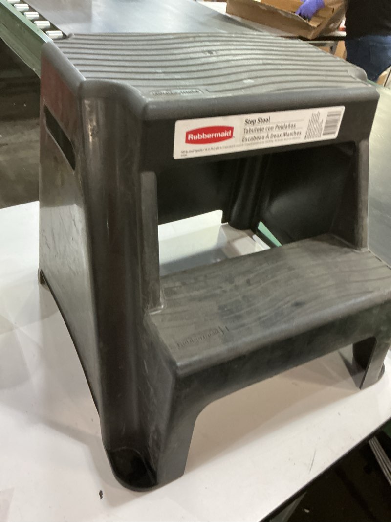 Condition photo showing As Is for Rubbermaid 2-Step Molded Plastic Step Stool, Lightweight with Slip Resistant Treads and Non-Slip Feet, Black (Amazon Exclusive) 1 Piece Stool