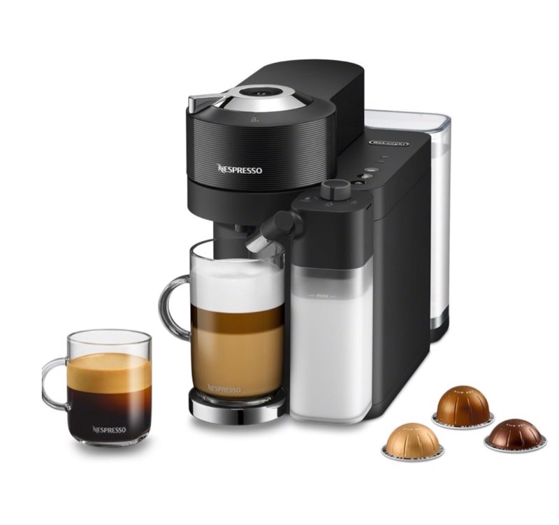 nespresso vertuo lattissima coffee and espresso maker by de'longhi, matte black & glossy