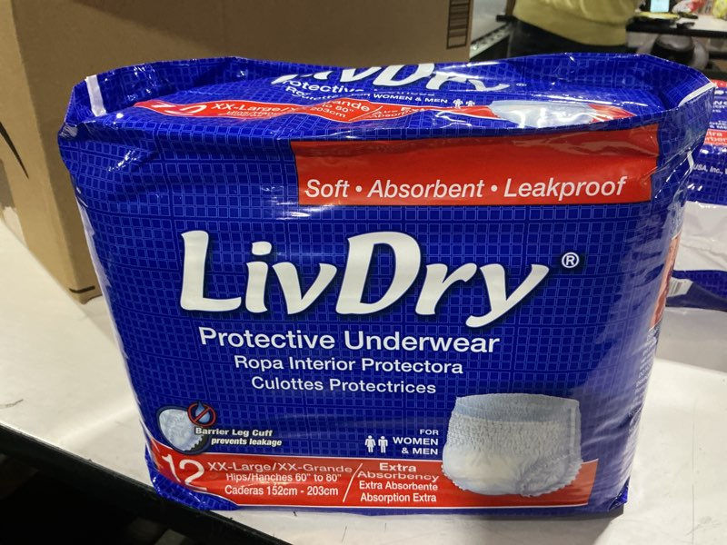 Condition photo showing New/Like New for LivDry Adult XXL Incontinence Underwear, Extra Absorbency Adult Diapers, Leak Protection, XX-Large, 12-Pack XX-Large (12 Count)