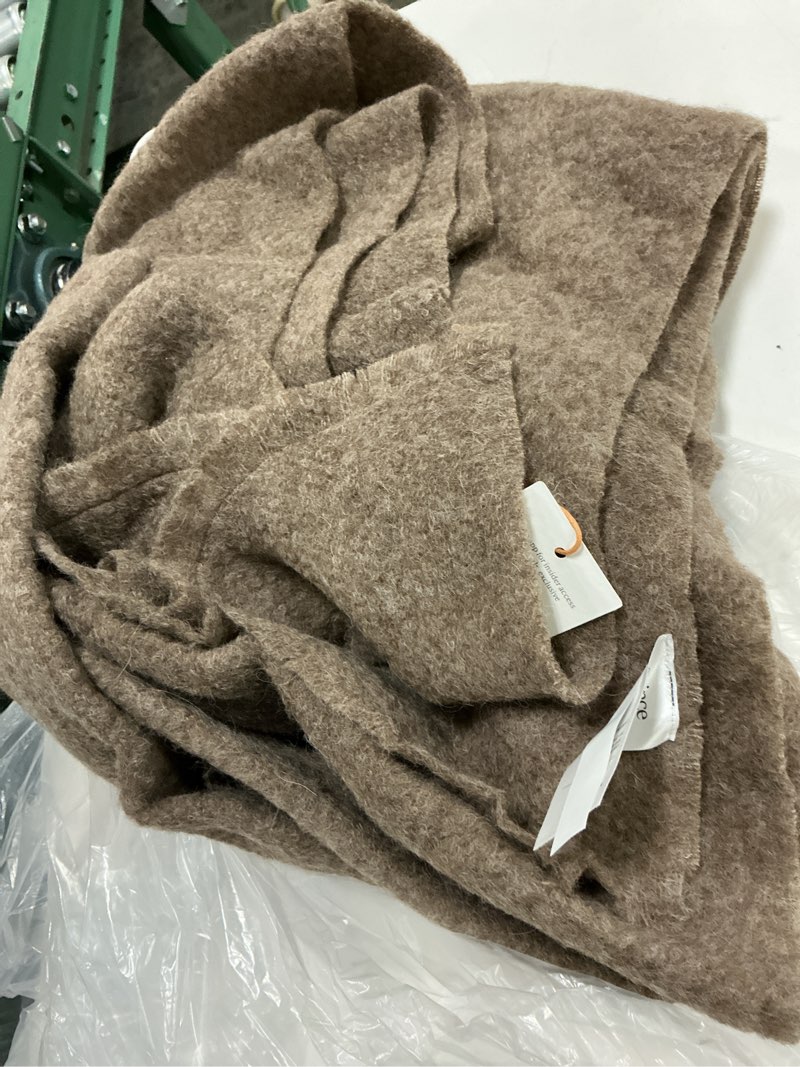 Condition photo showing As Is for alpaca boucle throw, 50x70, cocoa