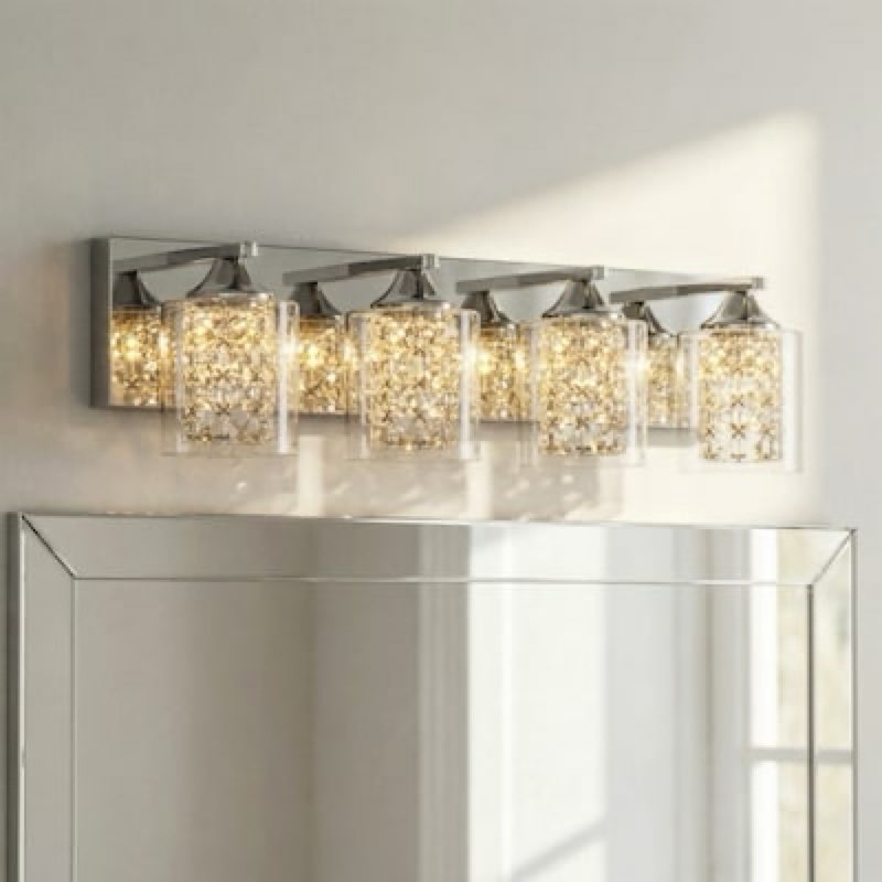 100+ bought last week allen + roth quinn 25.98-in 4 light polished chrome integrated led modern/contemporary bathroom vanity light bar item #1362615 | model #vbl19-4ch