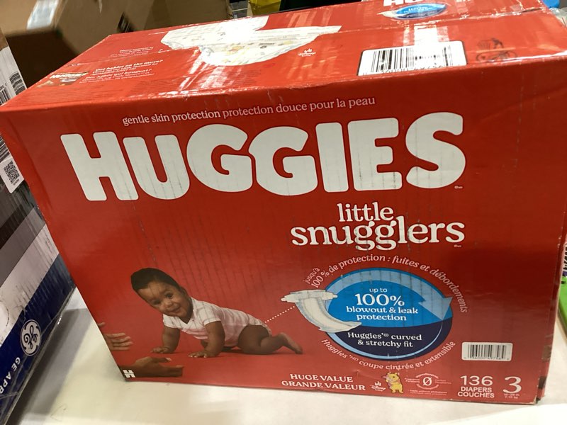 Condition photo showing New/Like New for huggies size 3 diapers, little snugglers baby diapers, size 3 (16-28 lbs), 136 count size 3 136