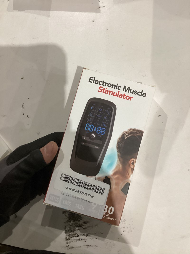 Condition photo showing New/Like New for portable tens unit muscle stimulator for pain relief therapy, 30 intensities and 10pcs electrode pads, rechargeable dual channel period simulator machine for men & women