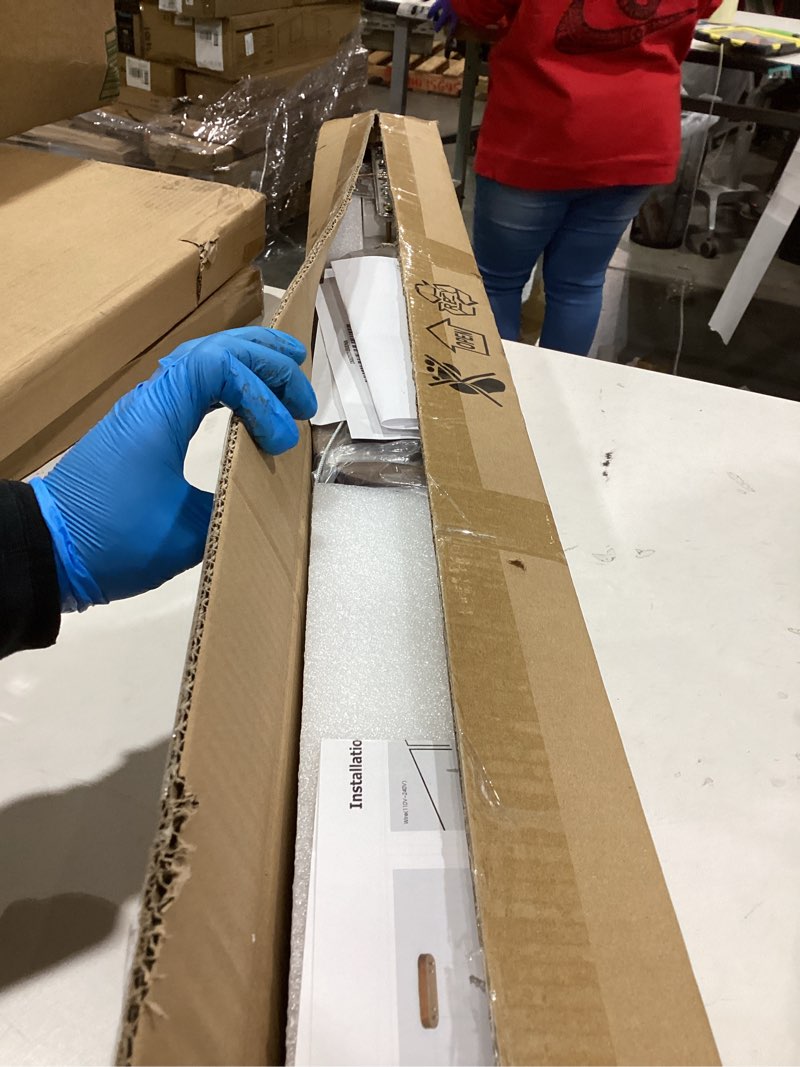 Condition photo showing As Is for 39" Modern Walnut Linear LED Pendant Light with Remote Control