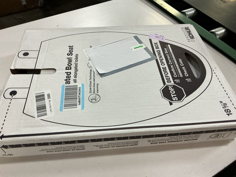 Condition photo showing New/Like New for kohler 4636-rl-0 cachet readylatch elongated toilet seat slow close, soft close toilet seat quiet lid, contoured grip-tight bumpers installation hardware, apartment essentials, white white elongated ready latch