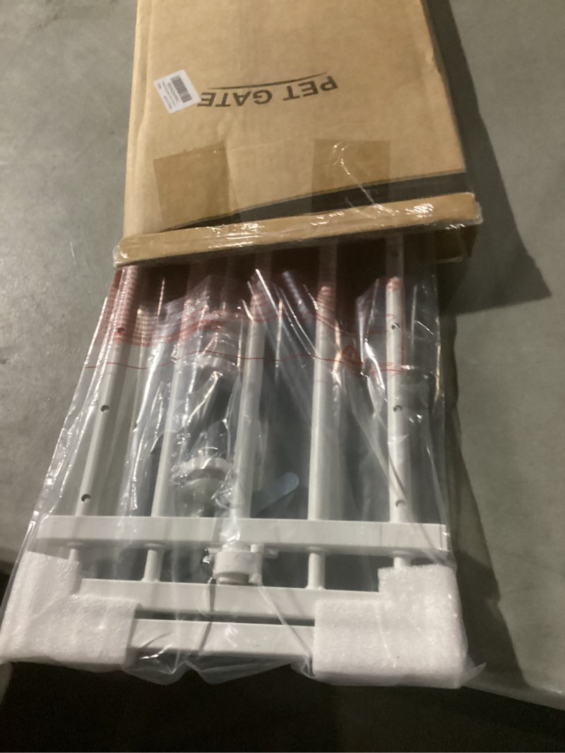 Condition photo showing Good Condition for malier dog gate with a small door, extra wide all metal short dog gate pet gate for stairs, 10'' tall pressure mount easy step over puppy gate low gate for doorways white 10''h × 26''- 41''w