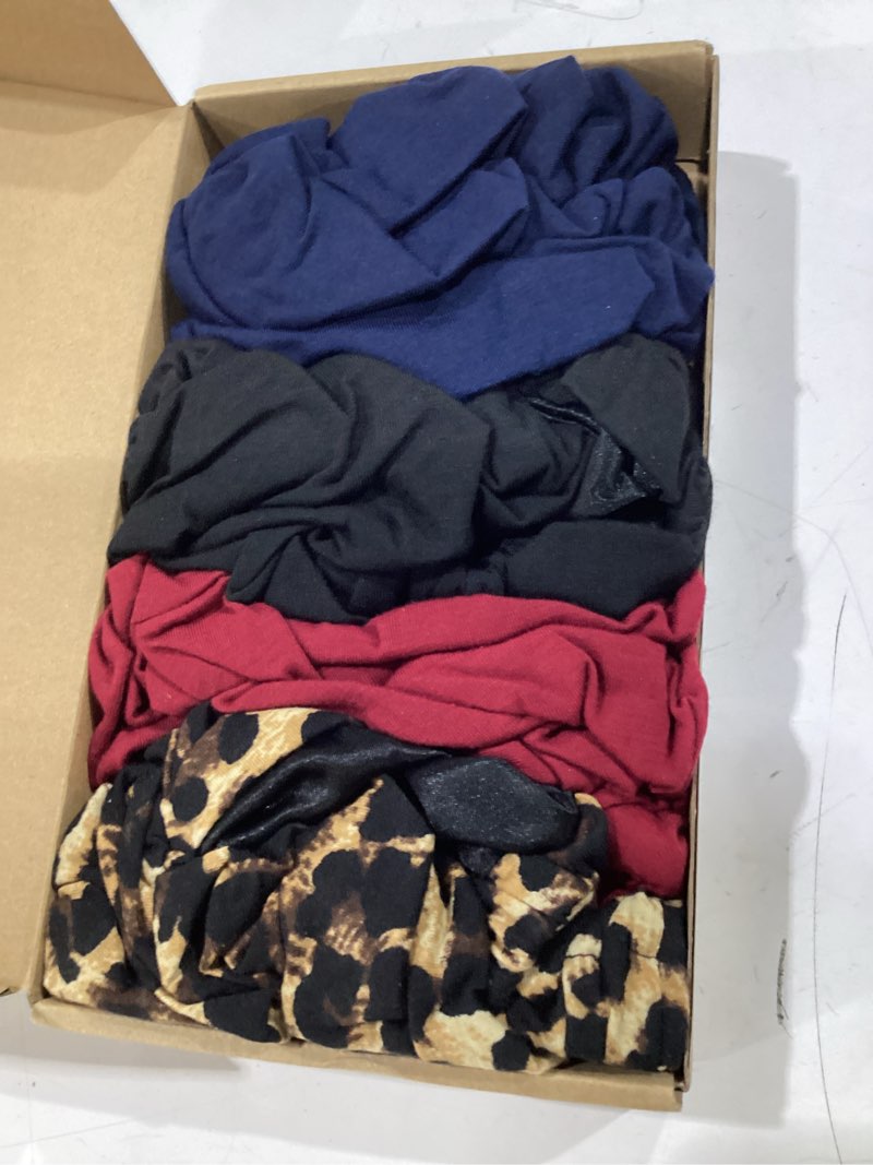 Condition photo showing New/Like New for 4 pieces turbans for women silk satin lined turban head wrap adjustable twisted headwrap hair cover wrap(retro color)