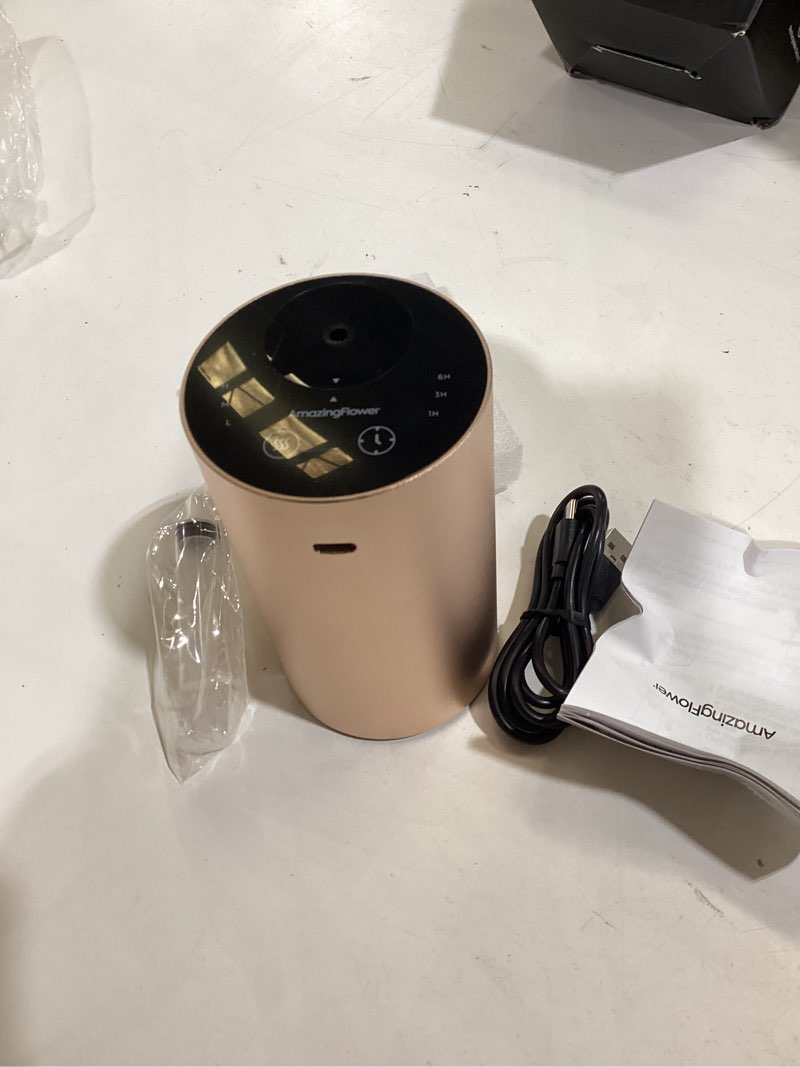 Condition photo showing As Is for waterless essential oil diffuser, rechargeable scent diffusers with 3 mist levels & timers, portable aromatherapy diffuser for home car room studio office, desert titanium