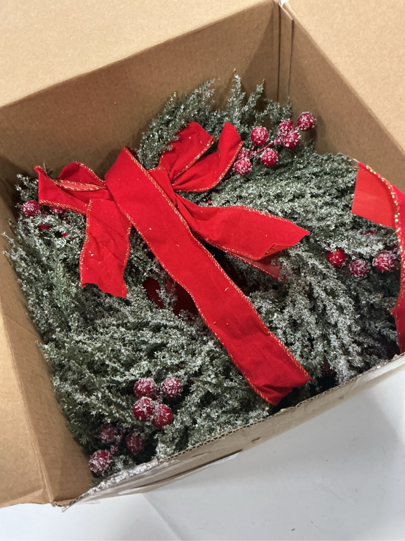 Condition photo showing As Is for YoleShy 6 Pcs Small Christmas Wreath 12'' Mini Wreaths for Kitchen Cabinet Wreaths with Berry & Red Velvet Bow Ribbon Window Wreath Christmas Xmas Farmhouse Decoration for Front Door Chair Wall